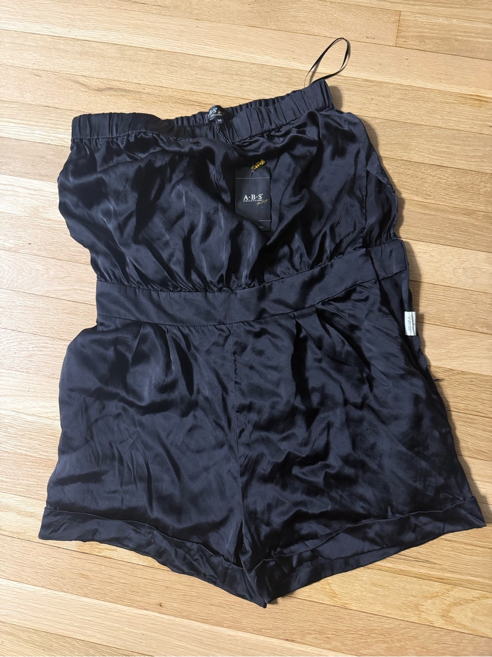 ABS Allen Schwartz Black Silk Strapless Romper